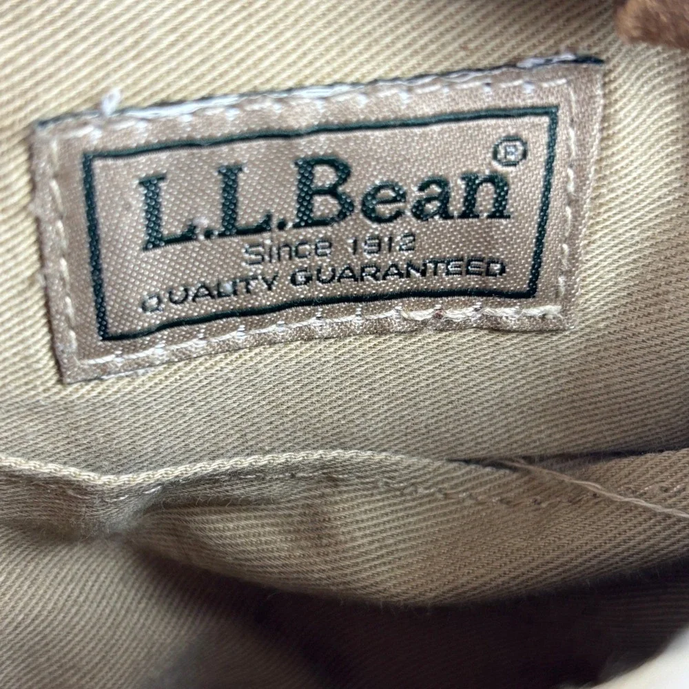 VTG L.L. Bean Canvas Crossbody Bag Small‎ Tan Brown Leather Trim Messenger 6x6in